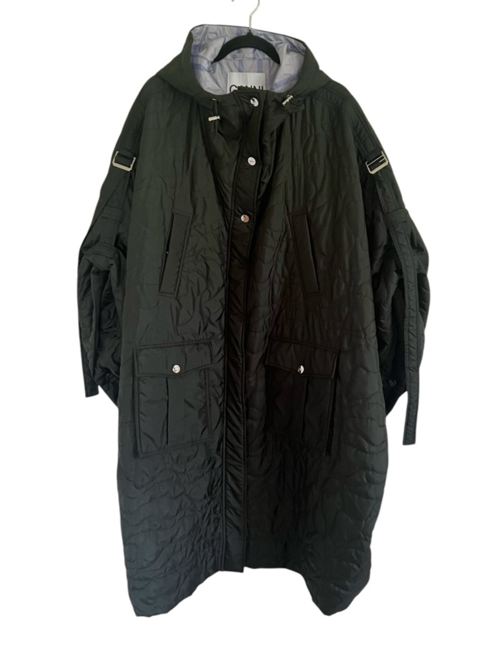 Ganni Green Quilted Recycled Polyester Cape Coat S / M